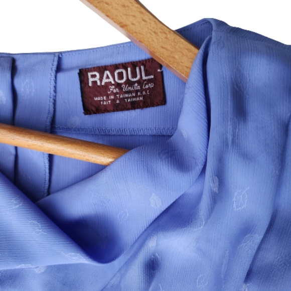 Vintage 80's Raoul Blue Drape Front Puffed Short Sleeve Mid-length Dress ♥️ - Picture 5 of 14